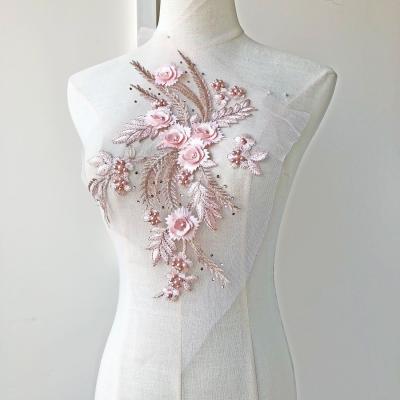 China Factory Hand Embroidery Lace Design Viable Rose Collar Flower Applique for sale