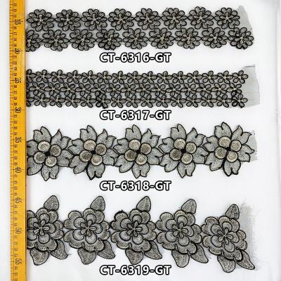 China Plastic Rose Lace Fabric Trim New Design Organza Wedding Lace Trims Black Water Soluble Lace Trims Plastic Trays for sale