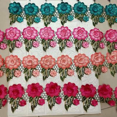 China Colorful Water Soluble Polyester Lace Trim Voile Trim Rose Lace Trim Floral Embroidery for DIY for sale