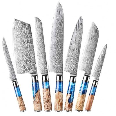 China 2021 Viable Hot Sale Ultra Sharp Chef Knives Damascus Steel 7 Pieces Serving Handle Knives Set for sale