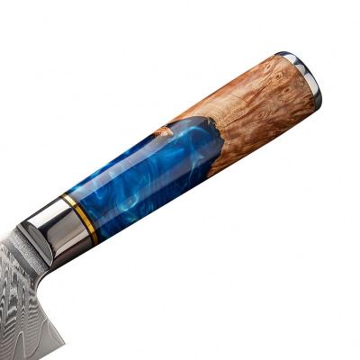 China Viable High Quality Silver Blade Blue Resin Handle 7 Pieces Resin Damascus Blue Knives Set for sale