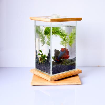 China Mini Best Viable Wholesale Fish Tank 360 Degree Rotating Small Fish Tank Desktop Glass Aquarium Fish Tank for sale