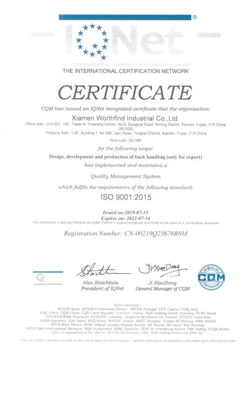 ISO9001 - Xiamen Worthfind Imp. & Exp. Co., Ltd.