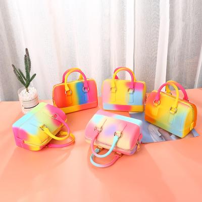 China Wholesale Fashion Jelly PVC Kids Bag Rainbow Jelly Bags Women Jelly Small Beach Bag for sale