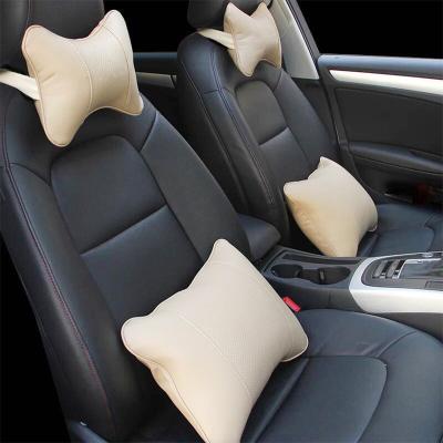 China Comforable Custom Car Headrest and Lumbar Support Pillow Set Breathable Leather Car Accessory for sale