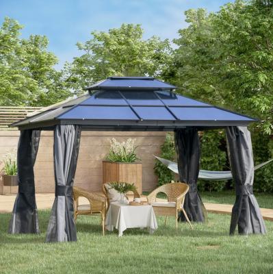 China Durable outdoor furniture double roof hardtop gazebo canopy pavilion tent with curtains for patios gazebo uplion for sale