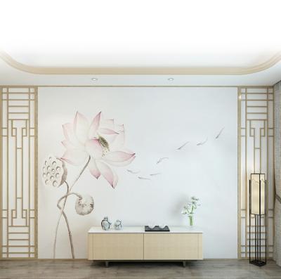 China Meticulous DIY Chinese style ink lotus image wallpaper wall background for sale