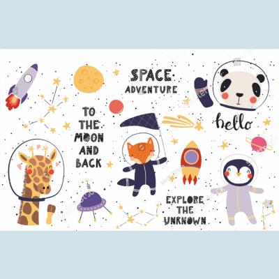 China DIY Children's Room Baby Room Space Travel Animals Theme Background Wallpaper Lovely for sale