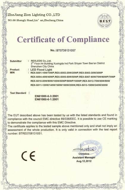 Certificate of Conformity - ZheJiang Zion Lighting CO.,LTD