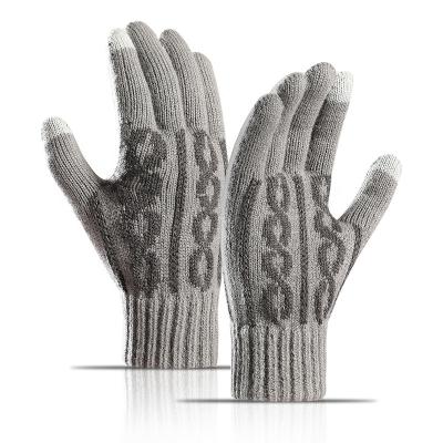 China New Stylish Knitted Lovers Autumn And Winter Jacquard Slit Finger Plush Touch Screen Thick Warm Gloves for sale