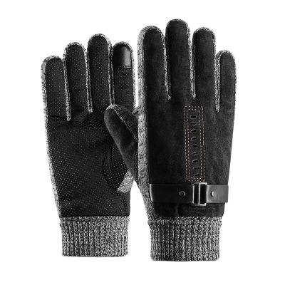 China Men's Winter Leather Motorcycle Gloves Checked Warm Touch Screen Gloves With Thickened And Sheared for sale