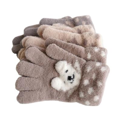 China 2020 Winter Checked Warm Stretch Knitted Children Mittens Five Finger Gloves for sale