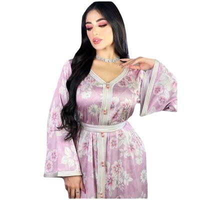 China Women's Abaya KaftanIndia Dress Lady Elegant Floral Abaya Feature Optional Muslim Belt And Pakistan Apparel for sale