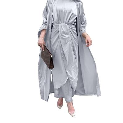 China Muslimqlo Solid Color Turkey Women's Clothing Dubai Muslim Dress Abaya Three-Piece Suit Satin Turkish Muslim Dress Women's Muslim Dress for sale