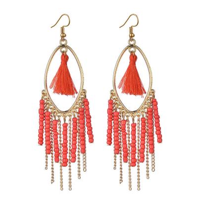 China Women's Festival Style High Quality Fashion Jewelry Contrast Color Ethnic Retro Fashion Jewelry Tassel Beaded Earrings for sale