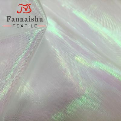 China 2020 Hot Sale Anti-static Shiny Rainbow Colorful Iridescent Costume Dress Crystal Organza Fabric For Wedding Own Factory Manufacture for sale