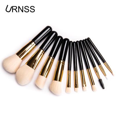 China Flat Brush 11pcs Make Up Tools Brush Top Black Gold Beauty Makeup Brush Set for sale