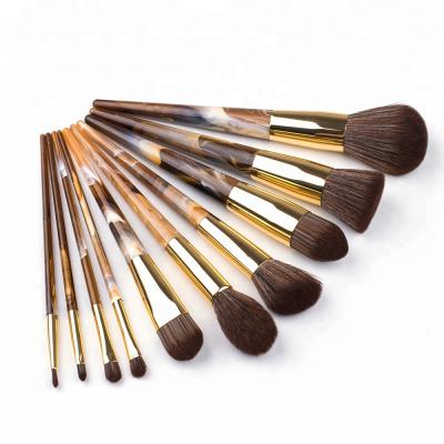 China Angular Blush OEM 10pcs Makeup Brush Set Brown Marble Eye Makeup Brushes for sale