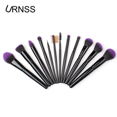 China Professional Classic Flat Brush Black Handle With 12pcs Purple Soft Nylon Hair Cosmetic Brush for sale