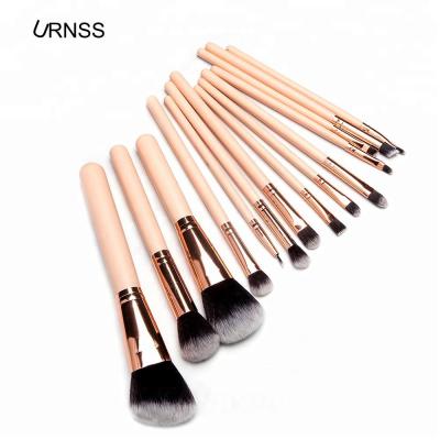 China Angular Blush Beauty Products 14pcs Cosmetics Brush Kit Rose Makeup Brushes Private Label Maquillaje for sale