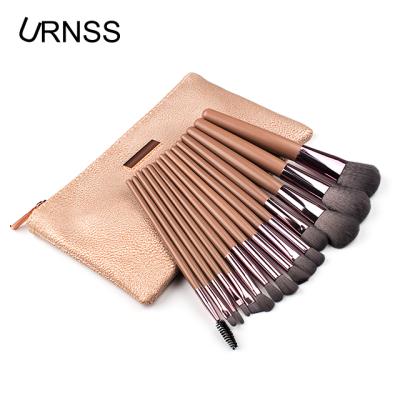 China 2018 New Design Flat Brush Elegant Dark Brown Cosmetic 15pcs Brush Set for sale