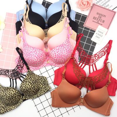 China Beauty breathable front back button leopard print collection bra without underwire sexy girl adjustable bra for sale