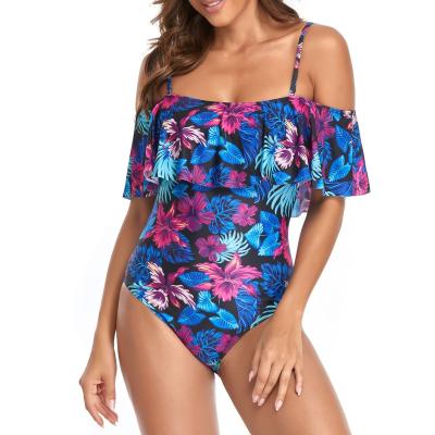 China Hot Selling Detachable Pump Print Woman Beachwear Printed Women's Large Ruffles One Piece Swimsuit High Waisted Sexy Bikini for sale