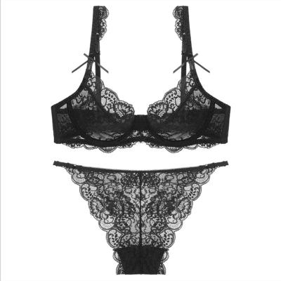 China Breathable In Fashion Sexy And Charming Sheer Lace Ultra Thin Gather Bra Sexy Lingerie Set Breathable Big Size Pump Bra For Women for sale