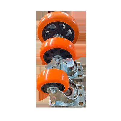 China Rigid Polyurethane 3 4 Medium Heavy Duty Fixed Flat 100mm 5 Inch PU Caster Swivel Caster Wheel Brake for sale