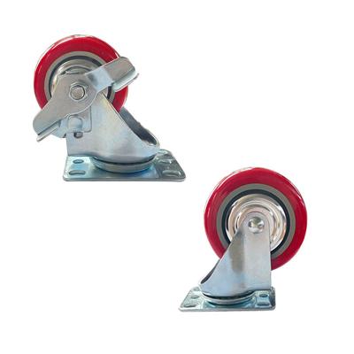 China SWIVEL 100 mm Red Polyurethane 4 Inch PU Caster With Cover Swivel Caster With Brake for sale