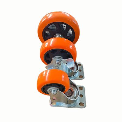 China Hot Selling Orange 4 PIVOT Inch PU Industrial Casters Wheel With Hand Truck for sale