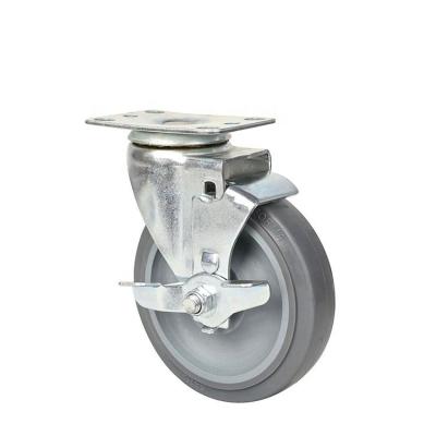 China Other top rated 125mm gray medium duty swivel tpr shopping cart caster wheel side brake for sale