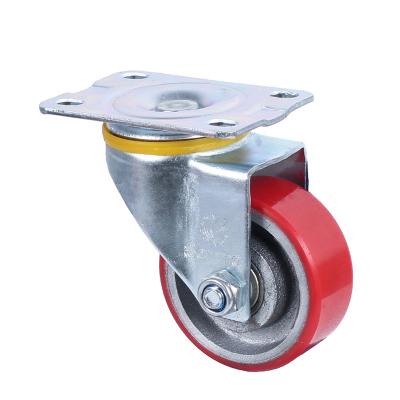 China 100mm / 4 Inch Flat Freestanding Middle / Heavy Duty Swivel Red PU Caster Wheel For Equipment for sale