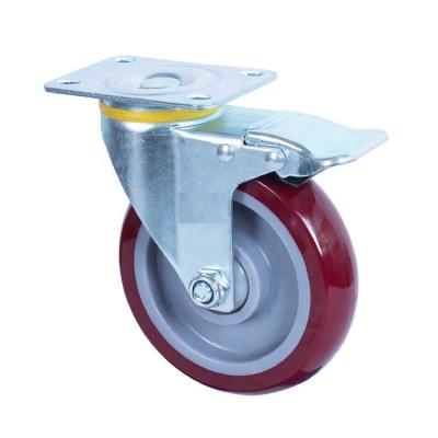 China Other Industrial Medium Heavy Duty Plate Swivel Red PU Casters Wheel 4 Inch for sale