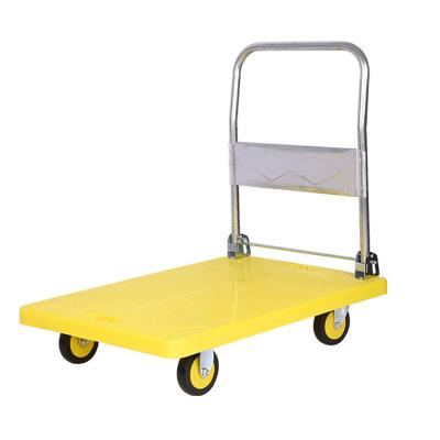 China Durable 50*70mm Black Plastic Folding Platform Hand Trolley Four Wheel Carts For Sale Te koop