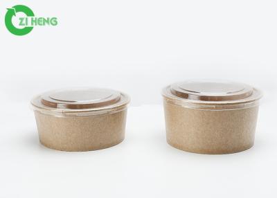 China Food Grade Disposable Kraft Paper 50oz Round Salad Bowls With PP Flat White Lid for sale