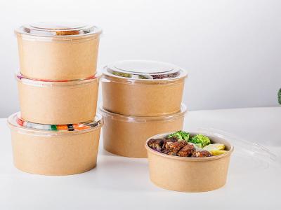 China Customized Kraft Paper Bowls , Single Wall Strong Paper Bowls Packing Food for sale