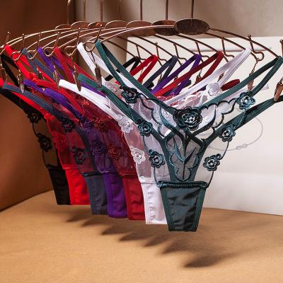 China 2021 Wholesale Custom Embroidered Panties Antibacterial New Female Transparent Lace Thong for sale