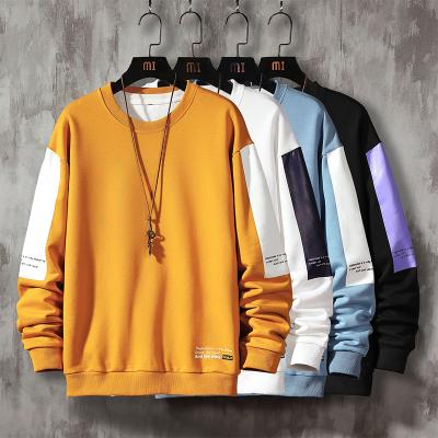 China 2021 Wholesale Plus Size 4XL Men's Anti-Wrinkle Fashion Solid Color Patchwork Neck Cotton Pullover Round Sweatshirt for sale