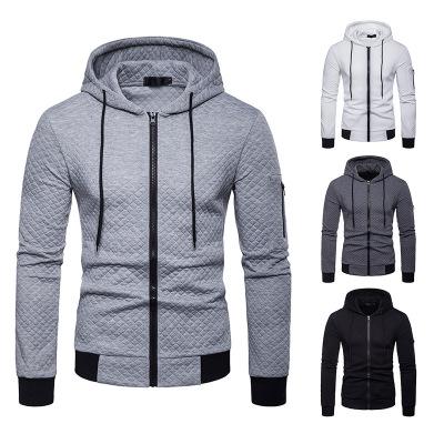 China 2021 New Fashion Men's Sweatshirt QUICK DRY Hooded Coat Trend Plaid Solid Color Design Slim Zipper Men's Coat for sale