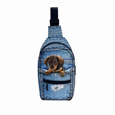 China Daily Cute Dog On Jeans Pocket Design Custom Bags Cross - Body With Comfortable Padded Lightweight Chest Bags Sublimation for sale