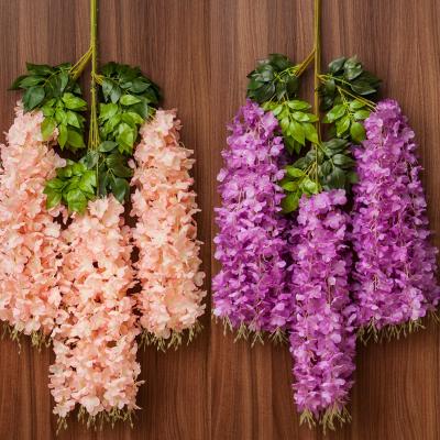 China Wisteria Flower New Products Wisteria Vine Garland Plants Artificial Flowers Leaves Vines Artificial Flowers for sale