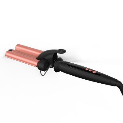 China Double 3 Barrel Aluminum Ceramic Curling Iron , Curl Styling Triple Hair Hesitate Curler Digital Display 220C for sale