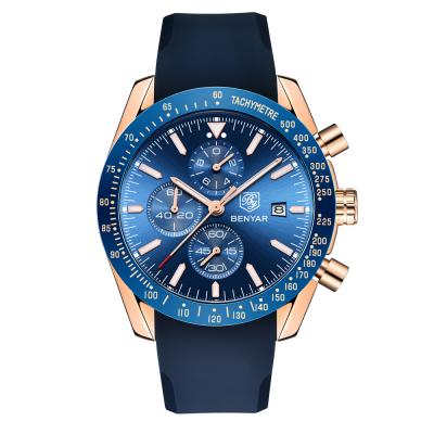 China Benyar Chronograph Watch 5140 New Fashion Luxury Waterproof Quartz Wrist Watches Men Sports Military Leather Wristwatches for sale