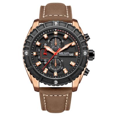 China Auto Date Relojes Hombre Megir Original 2119 Quartz Analog Men Luxury Wrist Watch Chronograph Waterproof Military Leather Watches for sale