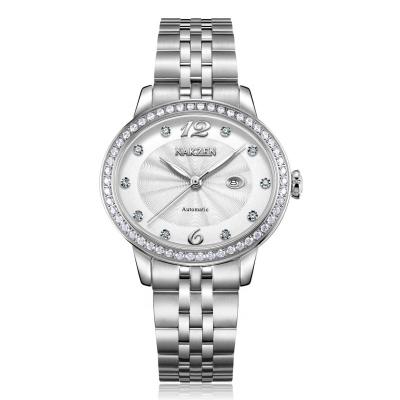 China Full 316L Stainless Steel Japan Automatic Movement Megir Date OEM Fashion Brand Diamond Automatic Lady's Watch for sale