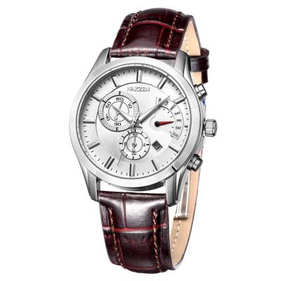 China Custom Date Japan Miyota Genuine Logo Watch Men Brown Automatic Movement Leather Chronograph Luxury Watches for sale