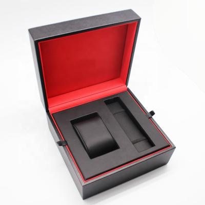 China Custom Customized Luxury PU Leather Watch Boxes Black Watch Box PU Packaging Box Leather Watch Gift Box for sale