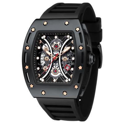 China Auto Date Focus MF0420G Mini Skeleton Dial Stylish Men's Quartz Watches Cool Black Square Case Man Hand Watch Mens Relogio for sale