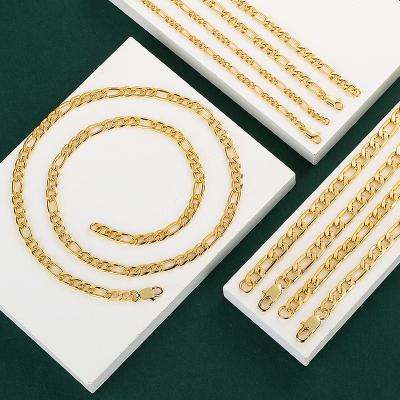 China 2022 Men's And Women's Punk Hip Hop Cuban Cuban Figaro Chain Italian Chain 18K Gold Plated Stainless Steel Necklace Chain Jewelry for sale